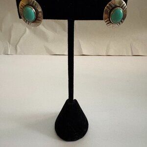 Vintage Navajo sterling silver and turquoise oval stud earrings